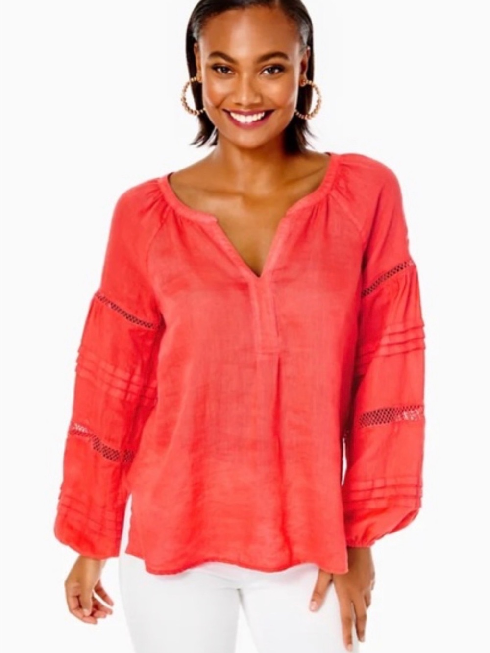 Lilly Pulitzer Emray Tunic Top in Spicy Coral Linen Size M